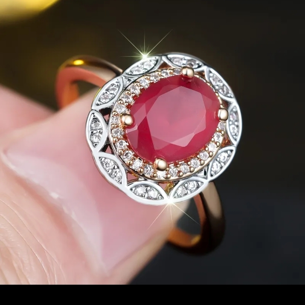 Elegant Red Ruby Look Ring with Silver Accents